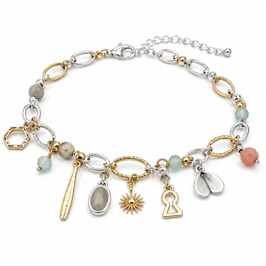 Charm-Armband mit Anhängern in Gold, Silber und Bunt, verstellbar-irmandrix
