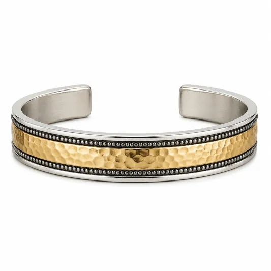 Edelstahl Armreif mit gehämmerter goldener Oberfläche-irmandrix