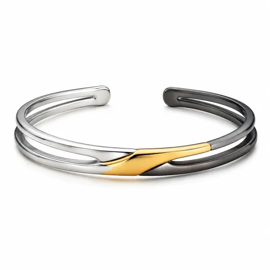 Moderner Edelstahl Armreif Silber-Gold Zweifarbig-irmandrix
