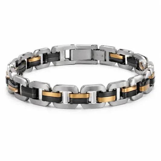 Herren-Armband Bicolor Kettenglied Edelstahl Silber/Schwarz/Gold 21cm-irmandrix