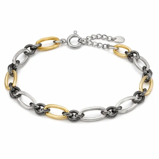 Damenarmband Bicolor mit Ovalen Gliedern, Silber/Gold, 22cm-irmandrix