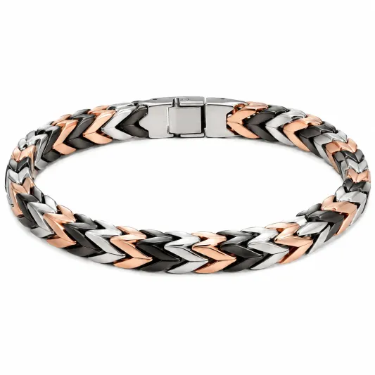Geflochtenes Armband mit Klappverschluss in Silber, Schwarz und Roségold-irmandrix