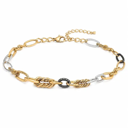 Verstellbare Halskette mit Kettengliedern in Gold, Silber und Schwarz-irmandrix