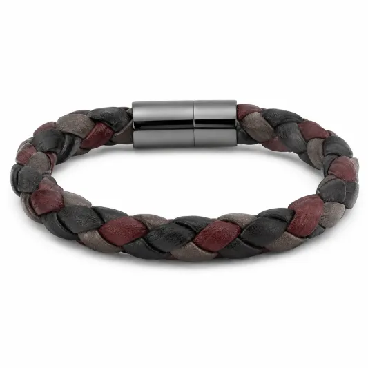 Geflochtenes Armband mit Magnetverschluss in Schwarz, Rot und Grau-irmandrix