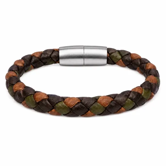 Geflochtenes Lederarmband für Herren mit Magnetverschluss, Braun/Grün/Schwarz-irmandrix