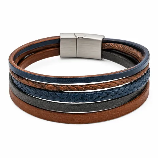 Multilayer Herrenarmband Schwarz Braun mit Magnetverschluss-irmandrix