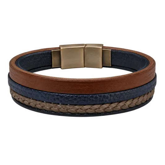 Herren Geflochtenes Lederarmband mit Magnetverschluss - Braun/Orange/Grau-irmandrix