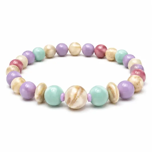 Elastisches Perlenarmband in Beige, Lila, Grün und Rosa-furnivela