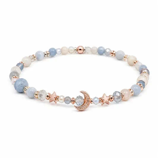 Elegantes Armband mit Mond- und Sterndesign, Blau/Weiß-furnivela