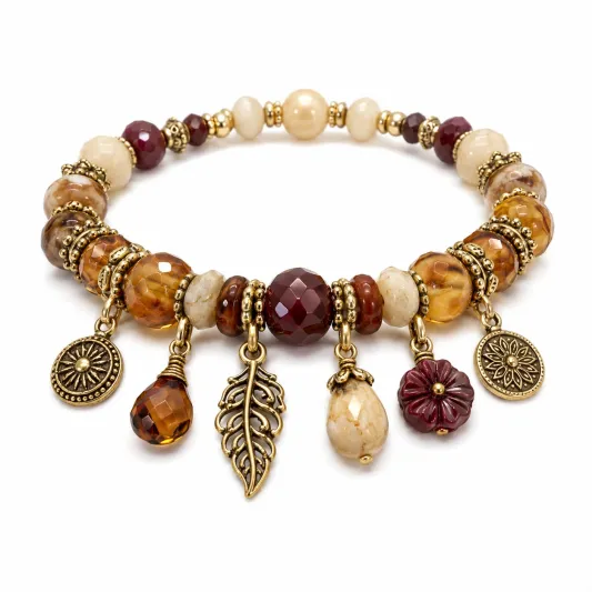 Bohemian Armband mit Naturstein und goldenen Charms-furnivela