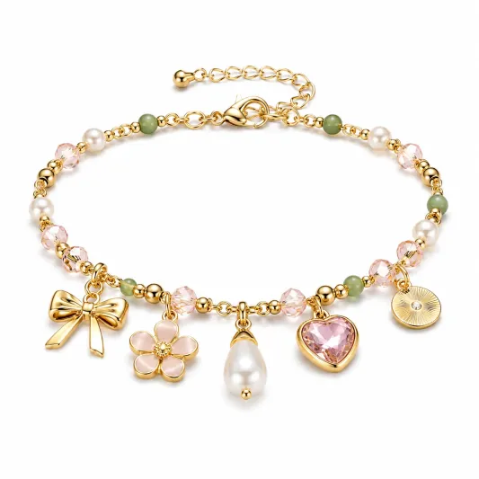 Charm-Armband mit Herzen, Blumen und Perlen-furnivela