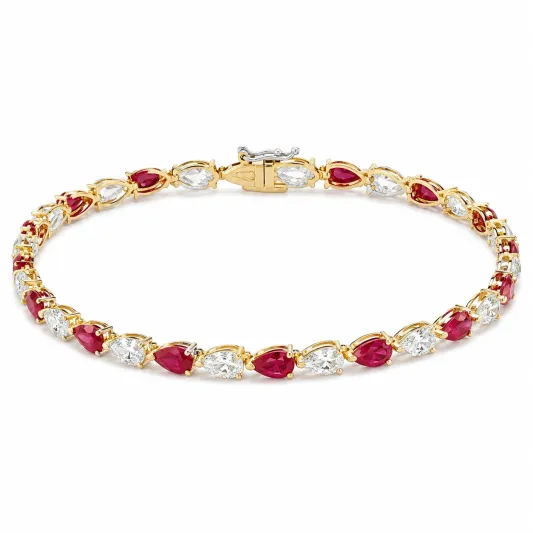 Vergoldetes Armband mit Roten und Weißen Steinen, 19 cm-furnivela
