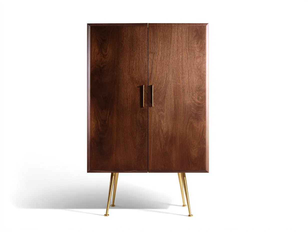 Buffetschrank 88x42x158 cm - Walnussoptik und goldfarbene Metallfüße - mit 2 Türen - für das Esszimmer-Norovahaven