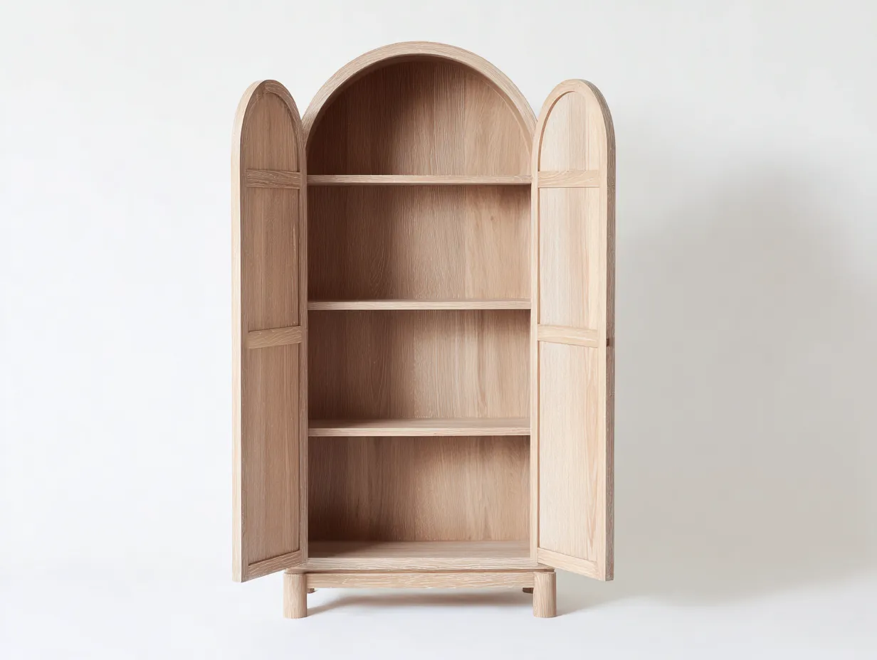 Buffetschrank 78x40x178 cm - helle Eichenoptik - mit 2 Türen und gewölbter Frontform - Aufbewahrungsschrank für das Esszimmer-Norovahaven