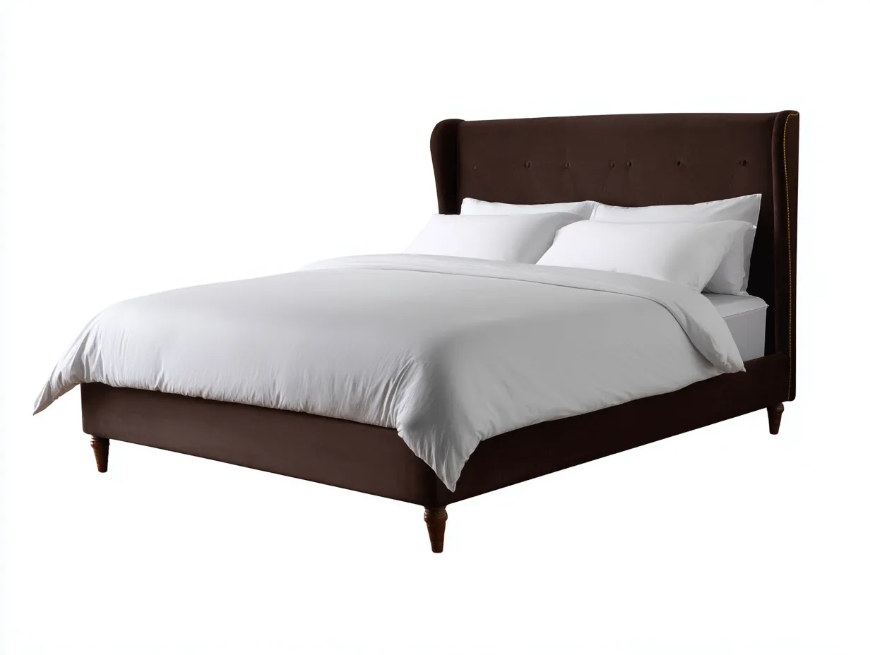 Doppelbett 215x185x125 cm - dunkelbraun - Samtoptik mit Flügelkopfteil für Schlafzimmer-Norovahaven