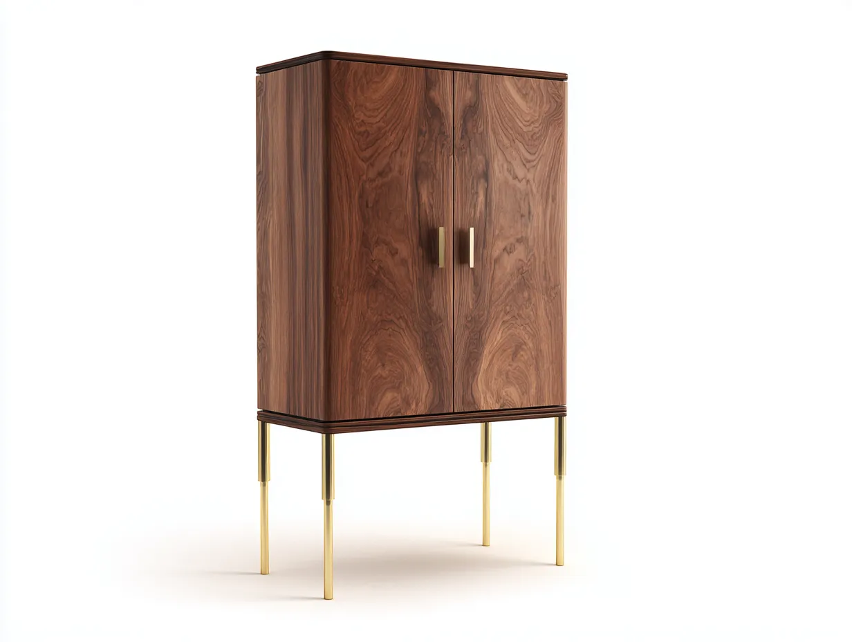 Buffetschrank 86x43x162 cm - dunkle Walnussoptik und goldfarbene Metallfüße - mit 2 Türen - für das Esszimmer-Norovahaven
