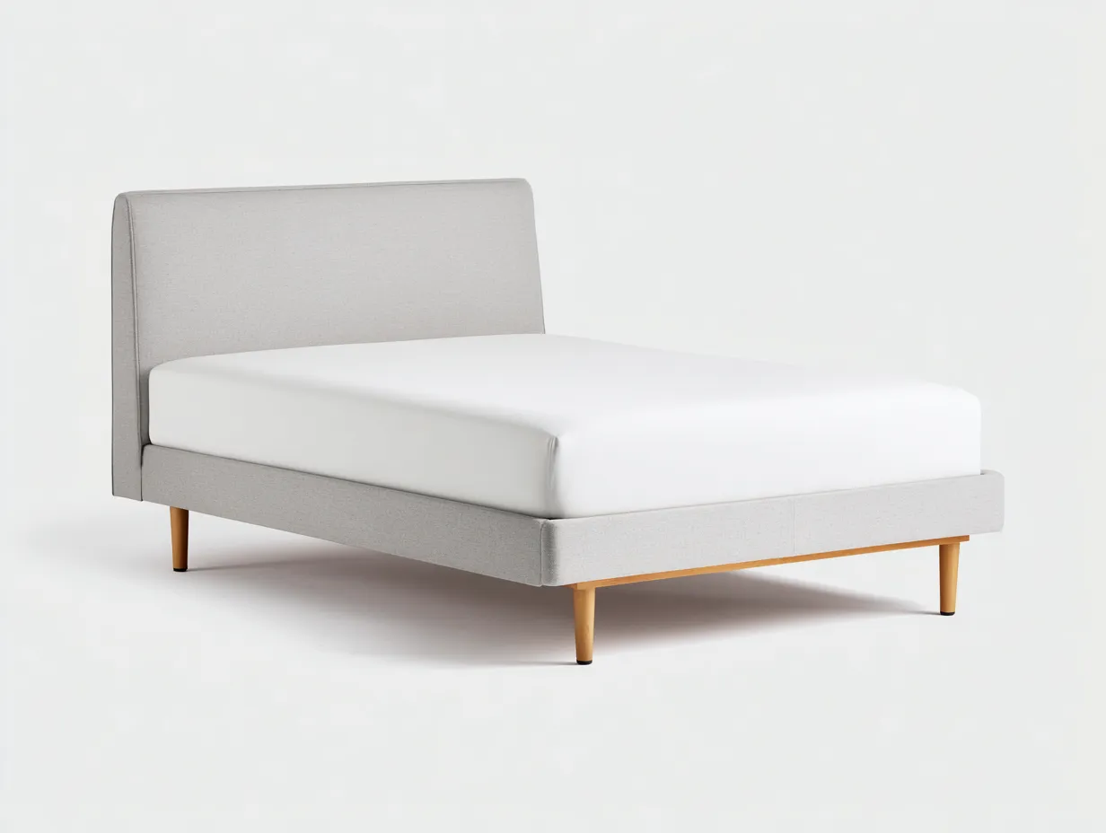 Doppelbett 207x167x96 cm - Hellgrau und Natur - Stoffbett mit Holzfüßen fürs Schlafzimmer-Norovahaven