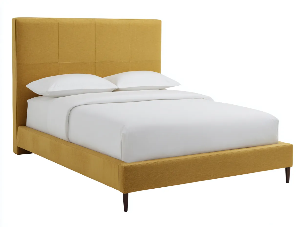 Doppelbett 212x172x122 cm - senfgelb - Stoffpolster mit hohem Rasterkopfteil für Schlafzimmer-Norovahaven