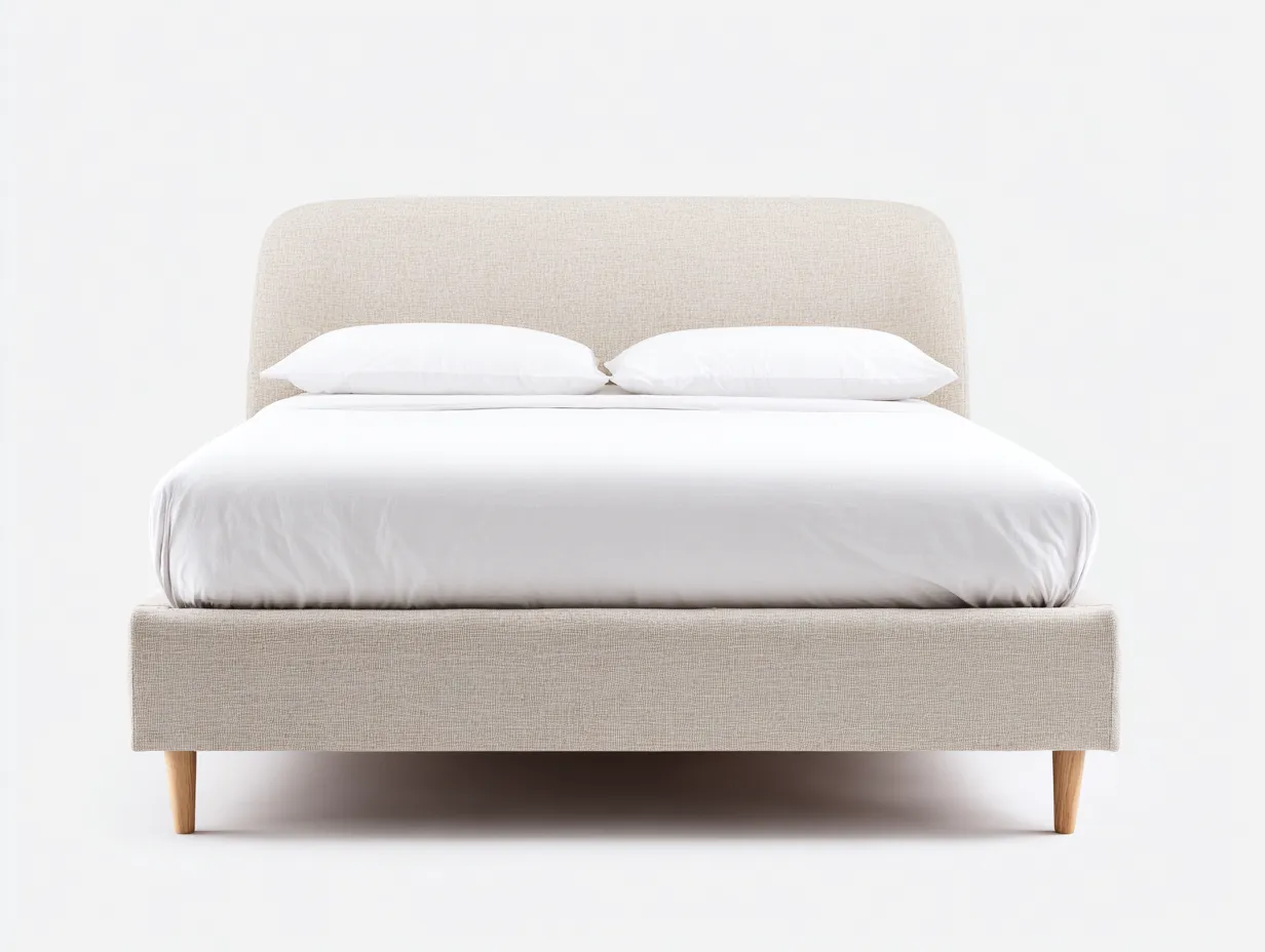 Doppelbett 208x168x102 cm - sandbeige - Stoffbezug mit Holzfüßen für Schlafzimmer-Norovahaven