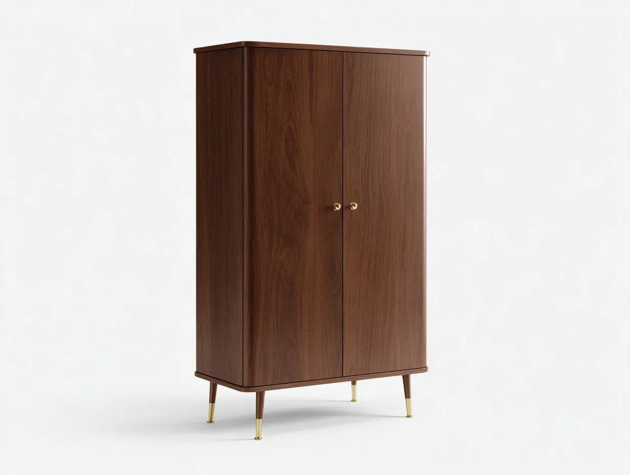 Buffetschrank 92x45x165 cm - Nussbaumoptik und goldfarbene Metallfüße - mit 2 Türen - für das Esszimmer-Norovahaven