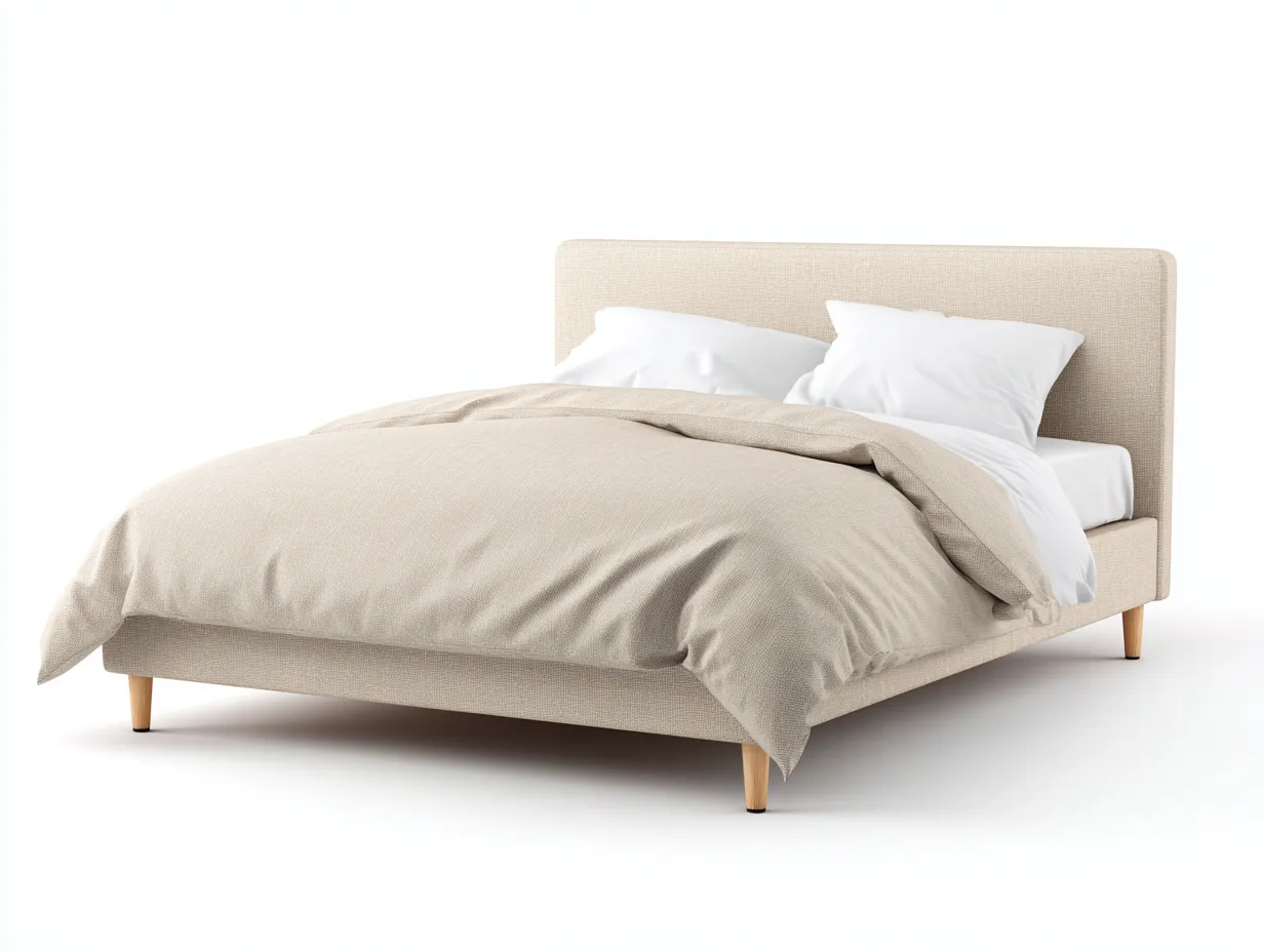 Doppelbett 206x166x101 cm - sandbeige - Textilrahmen mit Holzfüßen für Schlafzimmer-Norovahaven