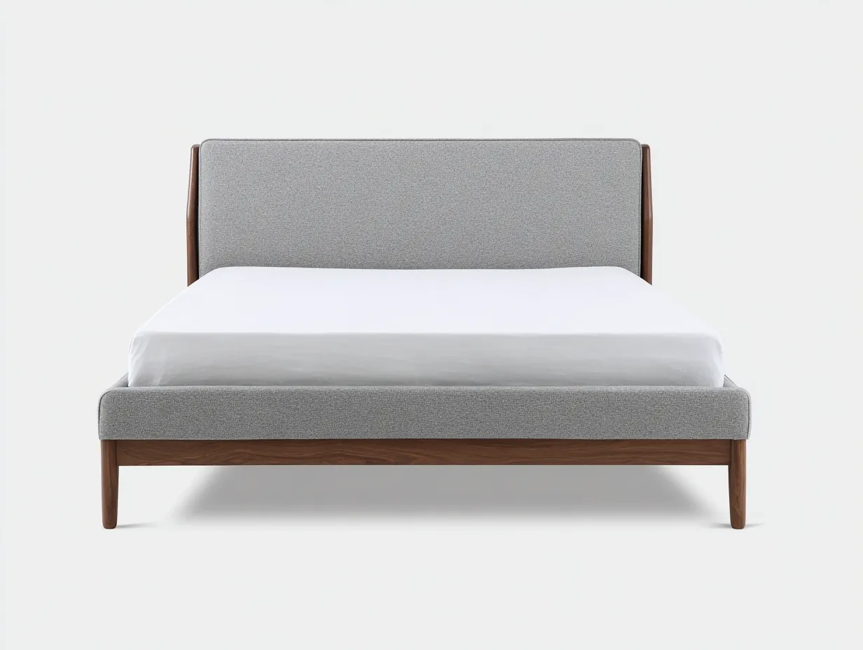Doppelbett 214x174x112 cm - Cremeweiß - Bouclé Polsterbett mit rundem Kopfteil fürs Schlafzimmer-Norovahaven