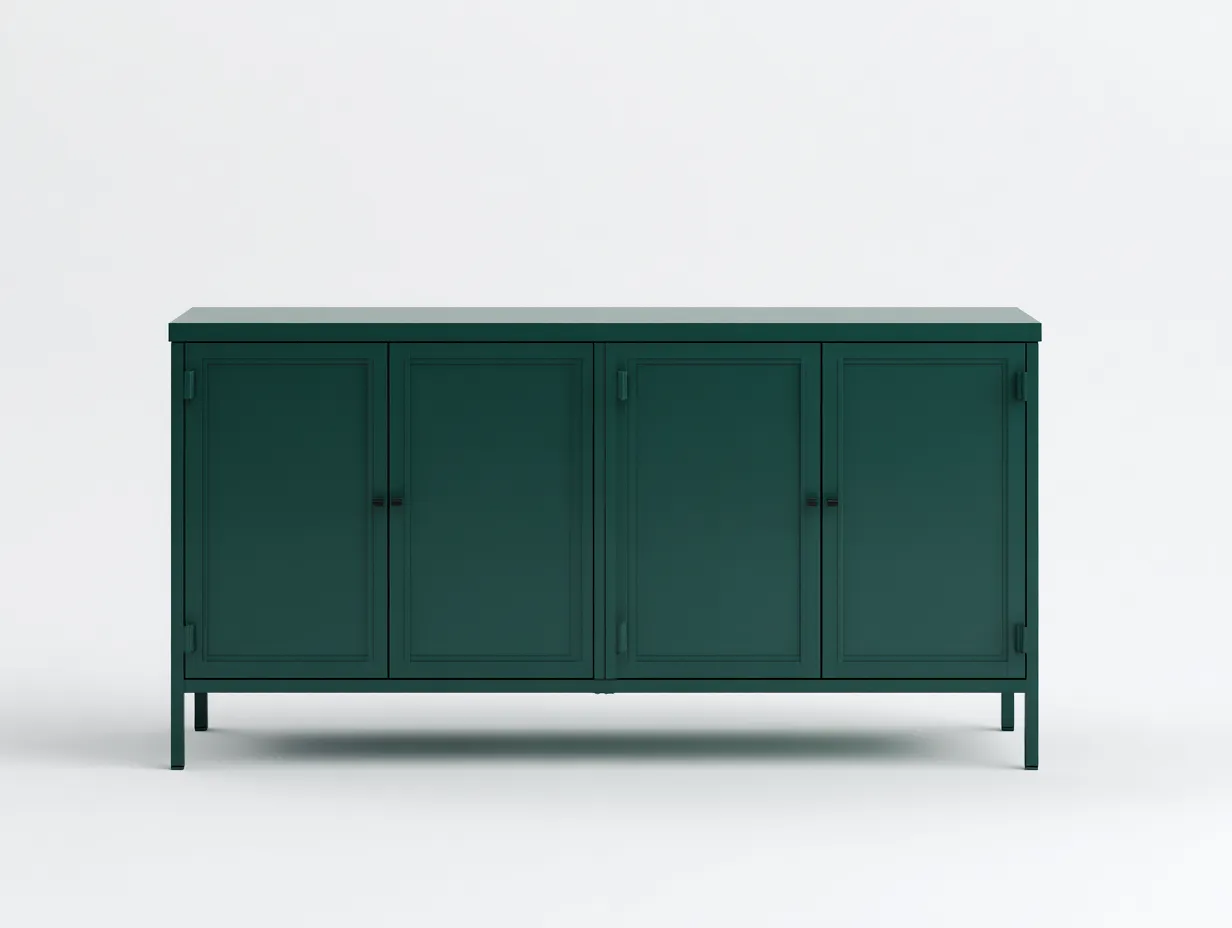 Buffetschrank 160x42x88 cm - dunkelgrün - mit 4 Türen - geradliniger Metallschrank für das Esszimmer-Norovahaven