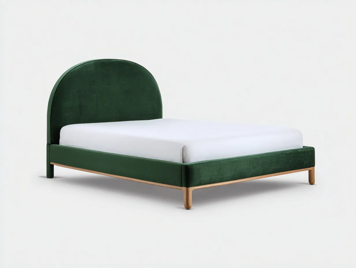 Doppelbett 212x172x108 cm - Dunkelgrün und Braun - Samtpolster mit Rundkopfteil fürs Schlafzimmer-Norovahaven