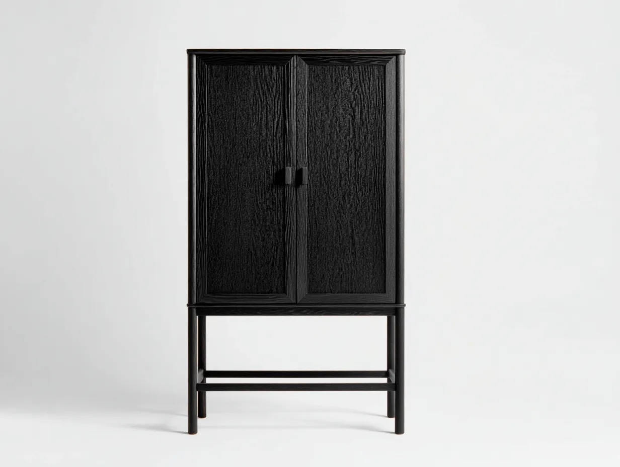 Buffetschrank 90x42x168 cm - schwarze Holzoptik - mit 2 Türen - hoher Stauraumschrank für das Esszimmer im modernen Stil-Norovahaven