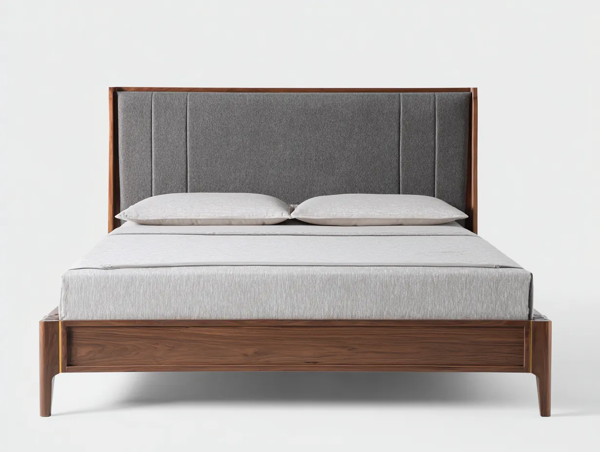 Doppelbett 216x176x118 cm - walnussbraun und grau - Holzrahmen mit gepolstertem Kopfteil für Schlafzimmer-Norovahaven