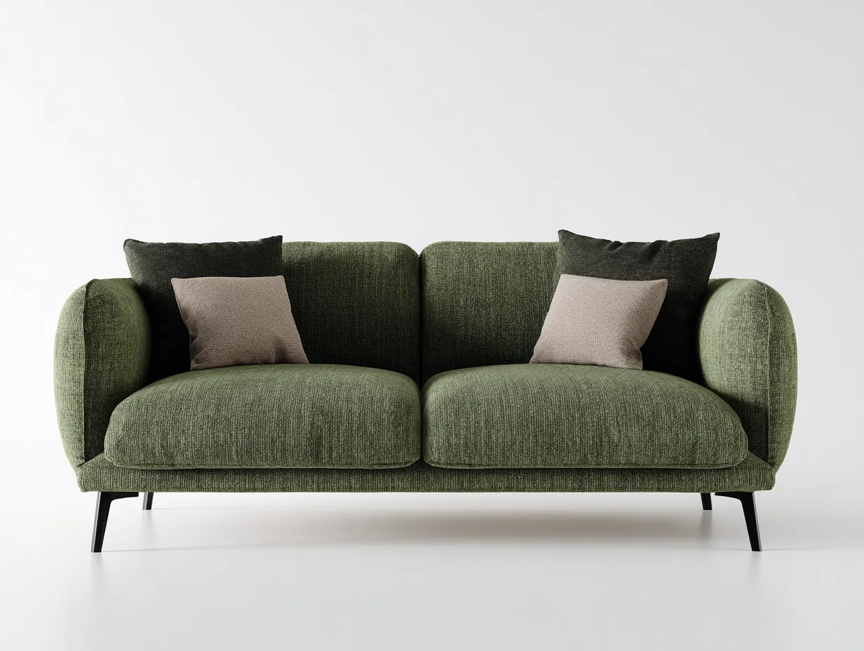 Zweisitzer Stoffsofa Olivgrün mit schwarzen Metallfüßen für Wohnzimmer - moderner Komfortstil - 177 x 89 x 81 cm-Rirayliving