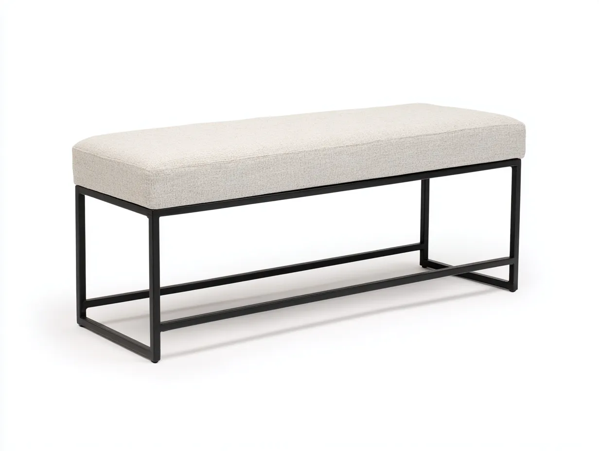 Bank 180x46x48 cm - cremefarbener Webstoff mit schwarzem Kufenrahmen - schlichte Bettbank-Rirayliving