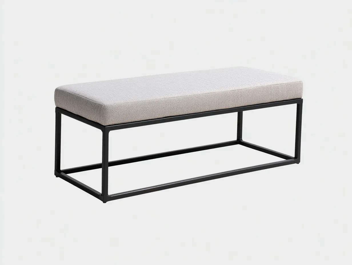Bank 170x45x47 cm - hellbeiger Stoff mit schwarzem Metallrahmen - moderne Schlafzimmerbank-Rirayliving