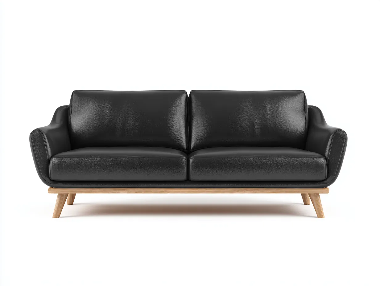 Zweisitzer Kunstledersofa in Schwarz mit Holzgestell 170 x 86 x 79 cm - für das Wohnzimmer im Mid-Century-Stil-Rirayliving