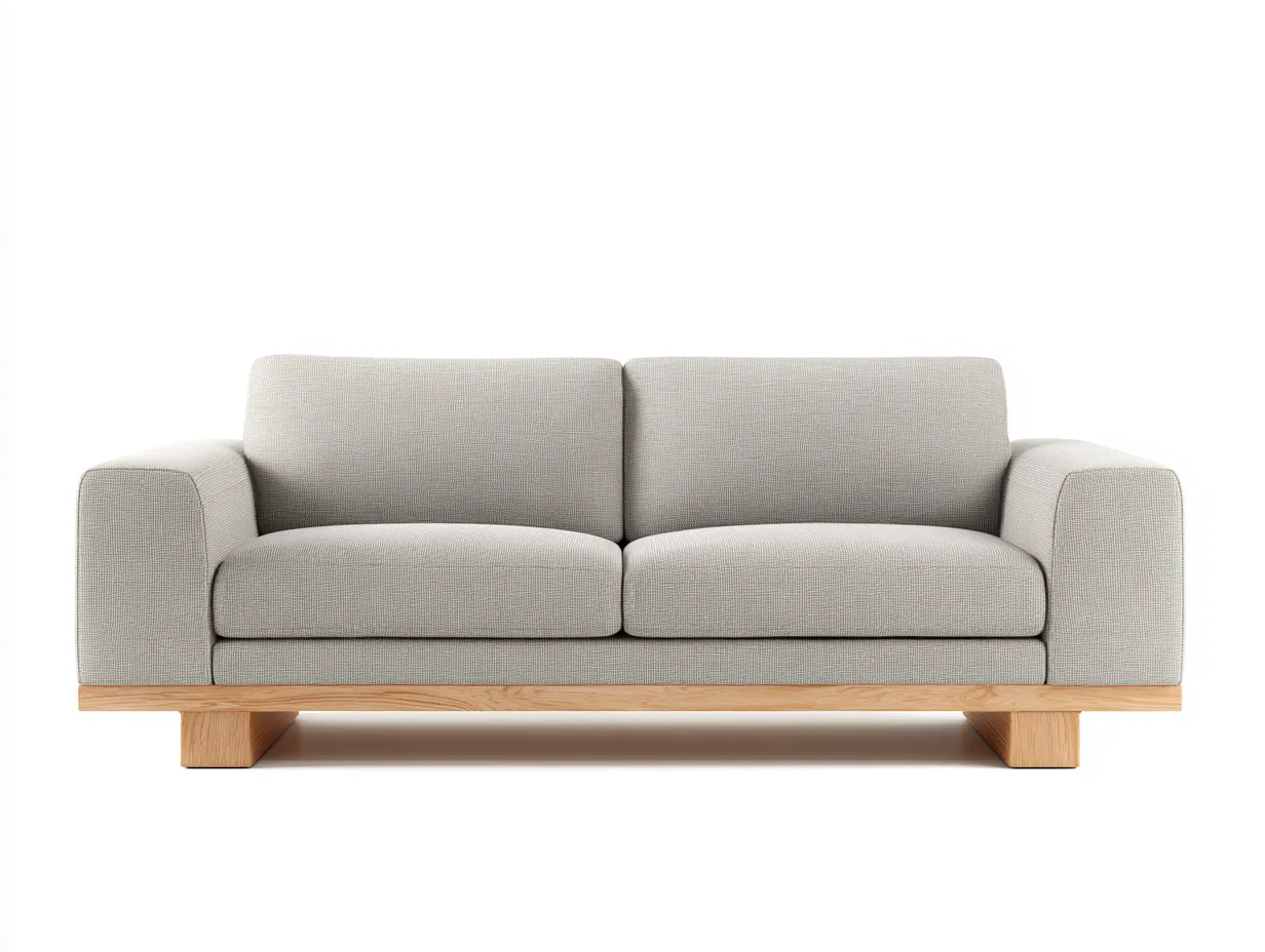 Zweisitzer Stoffsofa Greige mit massivem Holzsockel für Wohnzimmer - geradliniges Design - 182 x 92 x 78 cm-Rirayliving