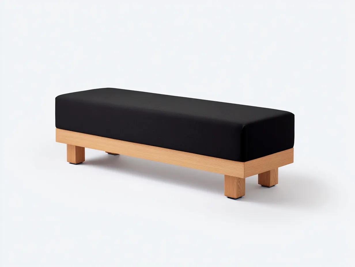 Bank 150x48x43 cm - schwarzer Stoff mit naturfarbenem Holzsockel - gepolsterte Schlafzimmerbank-Rirayliving