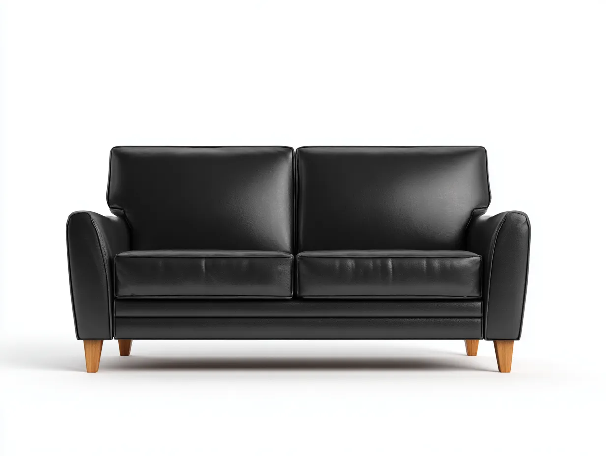 Zweisitzer Kunstledersofa in Schwarz mit Holzfüßen 166 x 85 x 83 cm - für das Wohnzimmer im kompakten Stil-Rirayliving