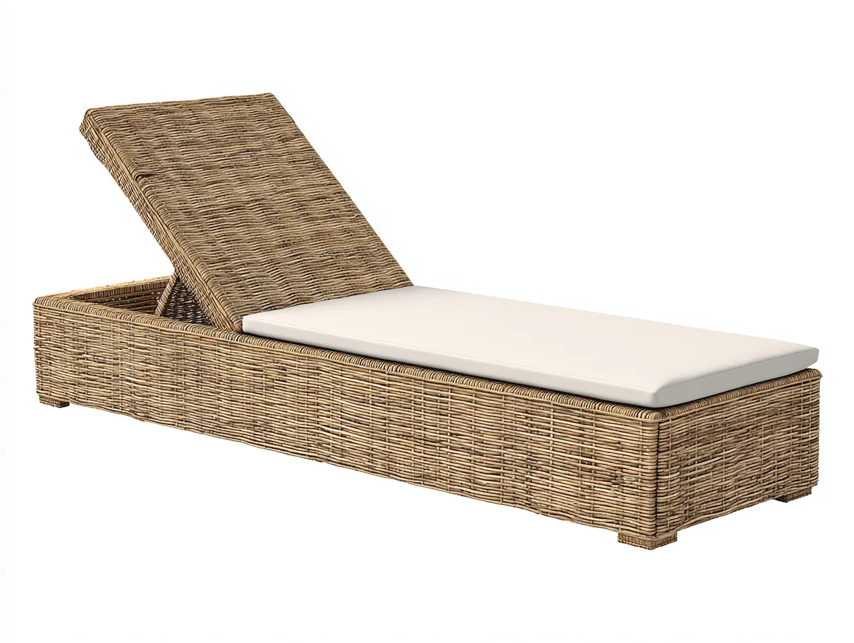 Liegestuhl Polyrattan mit schlichter Auflage 200 x 70 x 31 cm - natur und cremeweiß - für Garten und Terrasse-Rirayliving