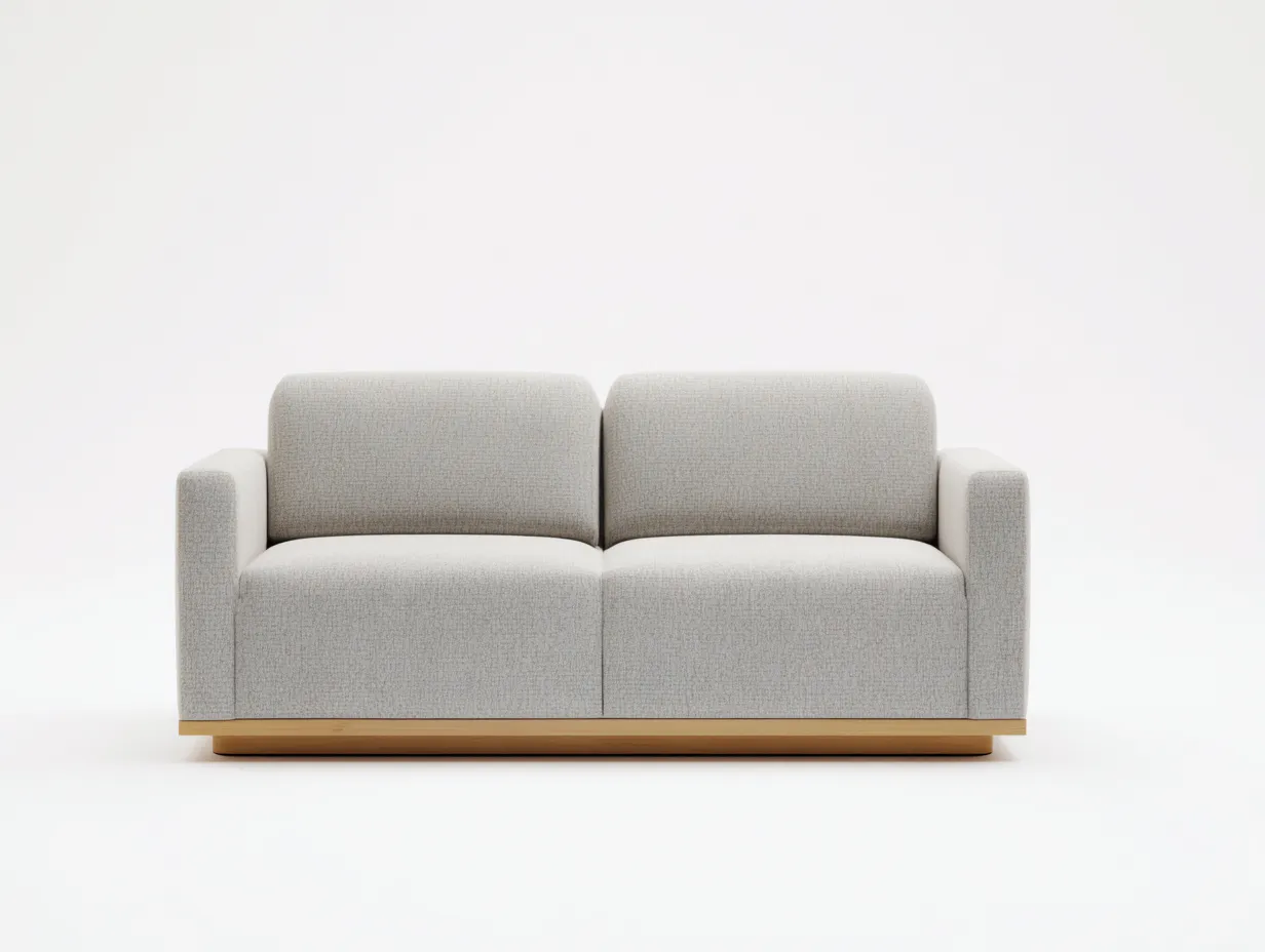 Zweisitzer Stoffsofa in Cremeweiß mit Holzsockel 168 x 88 x 78 cm - für das Wohnzimmer im klaren modernen Stil-Rirayliving