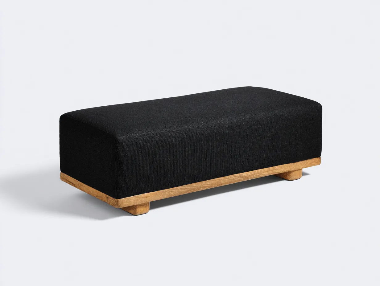 Bank 155x50x42 cm - schwarzer Strukturstoff mit naturfarbenem Holzsockel - niedrige Schlafzimmerbank-Rirayliving