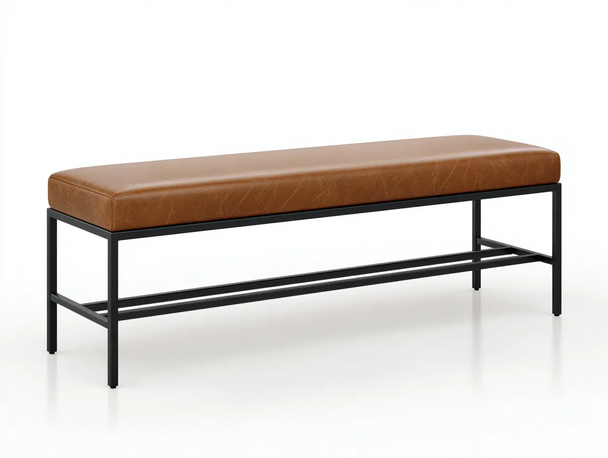 Bank 180x42x48 cm - cognacfarbenes Kunstleder mit schwarzem Metallgestell - schmale Schlafzimmerbank-Rirayliving