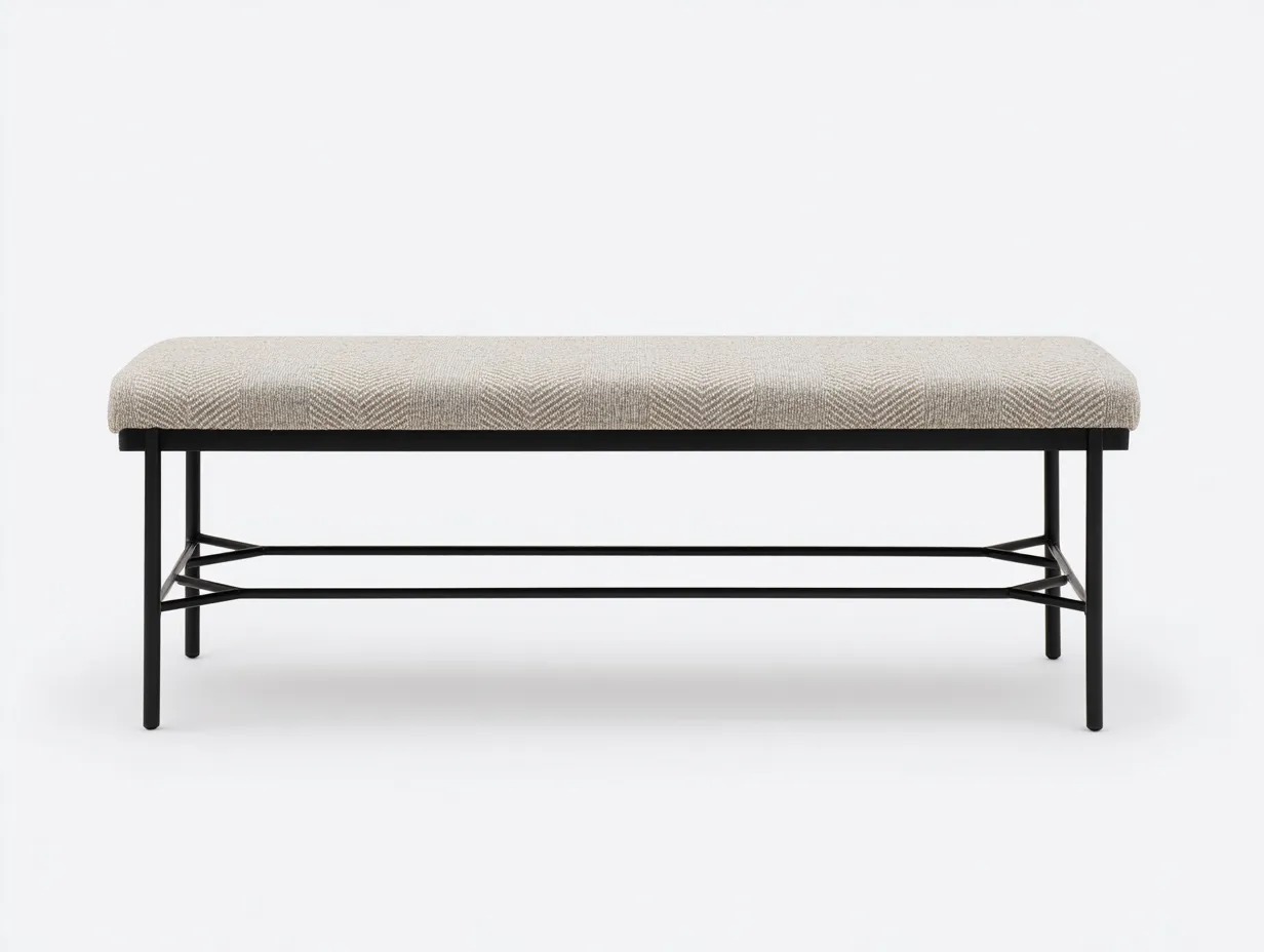 Bank 175x45x47 cm - heller Webstoff mit schwarzem Metallrahmen - minimalistische Schlafzimmerbank-Rirayliving