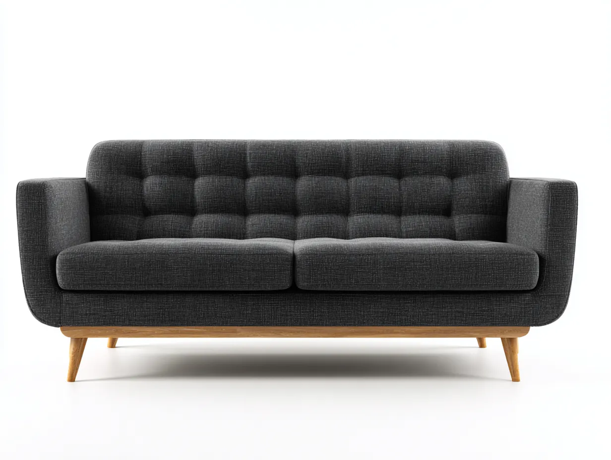 Zweisitzer Stoffsofa Anthrazit mit Holzbasis für Wohnzimmer - Retro-inspiriertes Design - 180 x 91 x 80 cm-Rirayliving