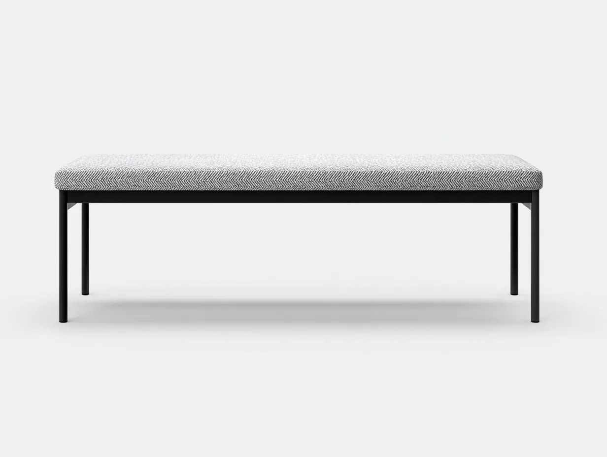 Bank 170x45x47 cm - hellgrauer Fischgrätstoff mit schwarzem Metallgestell - schlichte Schlafzimmerbank-Rirayliving