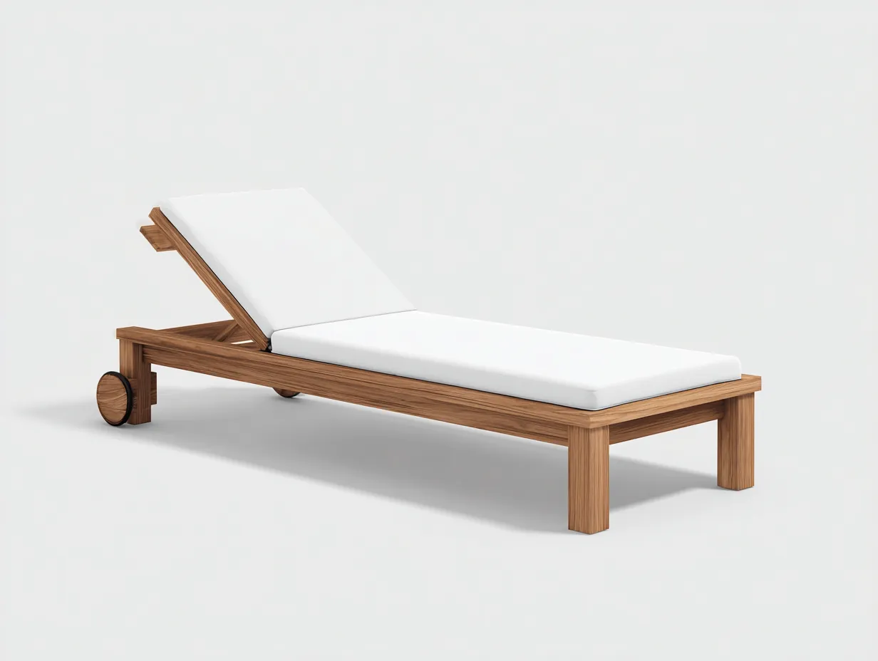 Liegestuhl Holz mit Rollen und verstellbarer Rückenlehne 201 x 70 x 35 cm - teak und weiß - für den Außenbereich-Rirayliving
