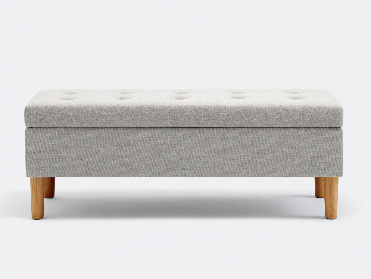 Bank 150x45x46 cm - hellgrauer Stoff mit Stauraum und Holzbeinen - klassische Schlafzimmerbank-Rirayliving