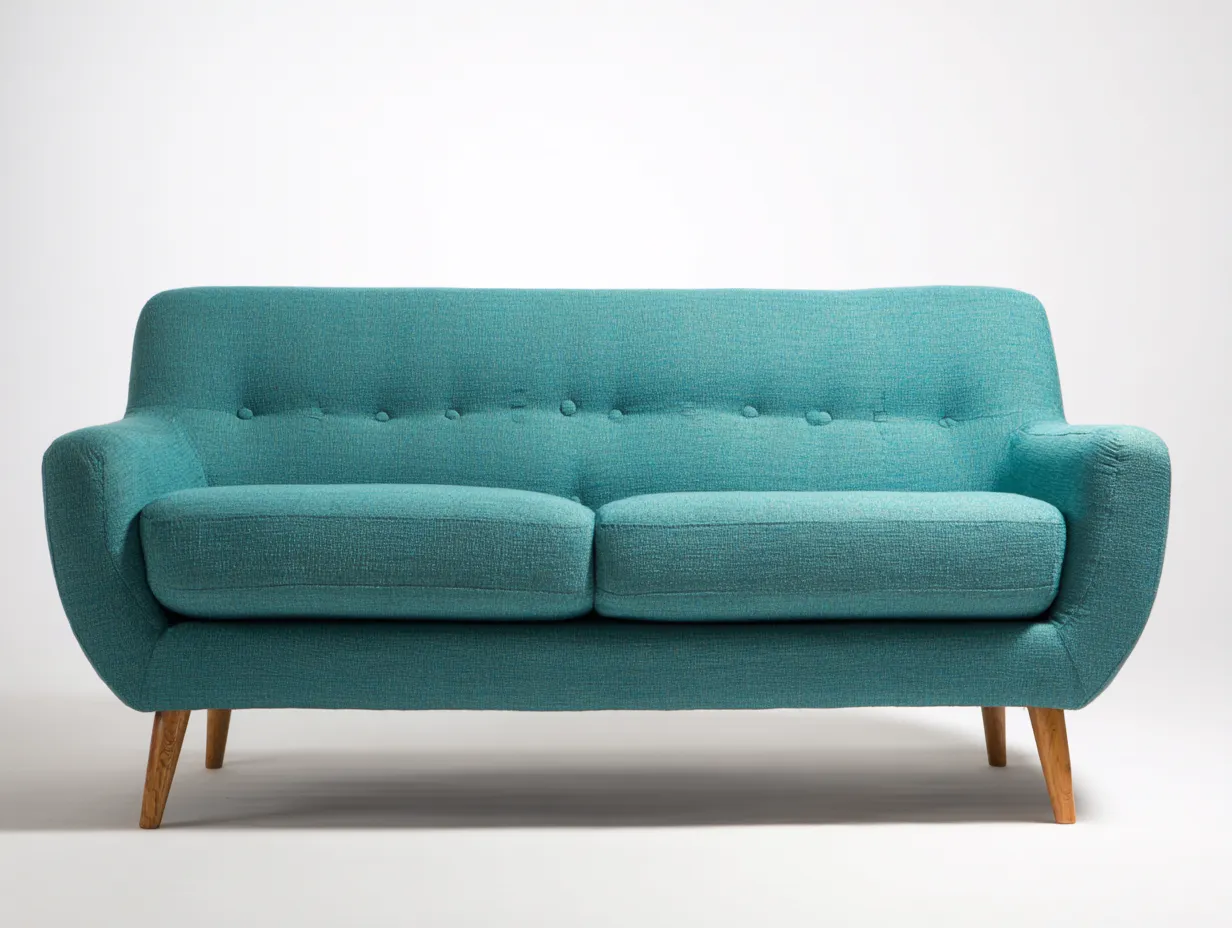 Zweisitzer Stoffsofa in Türkis mit Holzfüßen 175 x 87 x 82 cm - für das Wohnzimmer im Retro-Stil-Rirayliving