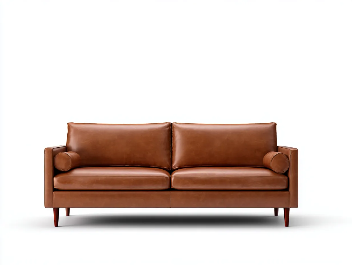 Zweisitzer Kunstleder Cognac mit schlanken Holzfüßen für Wohnzimmer - klassisch modern - 174 x 88 x 81 cm-Rirayliving