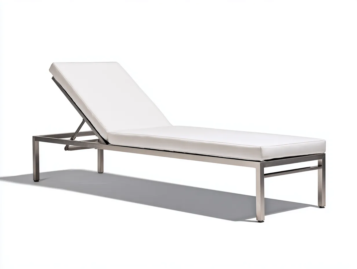 Liegestuhl Edelstahl mit weißer Auflage 198 x 66 x 34 cm - silber und weiß - für moderne Outdoor-Bereiche-Rirayliving
