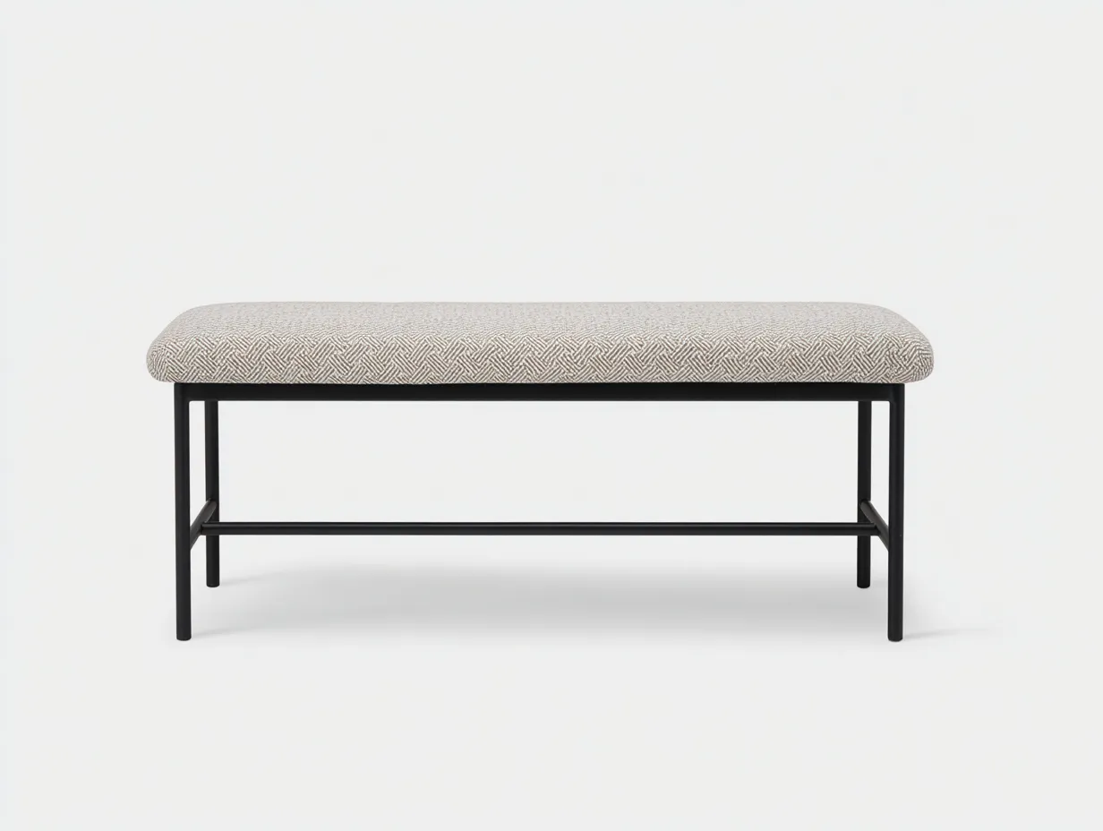 Bank 180x44x48 cm - beige grauer Fischgrätstoff mit schwarzem Rohrgestell - moderne Bettbank-Rirayliving